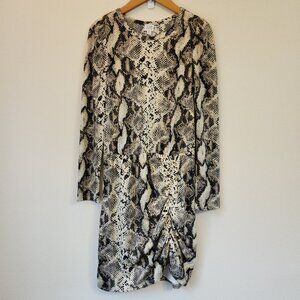 PEYTON JENSEN Knee Length Dress Animal Print Ruffle Front Women M Classic Chic